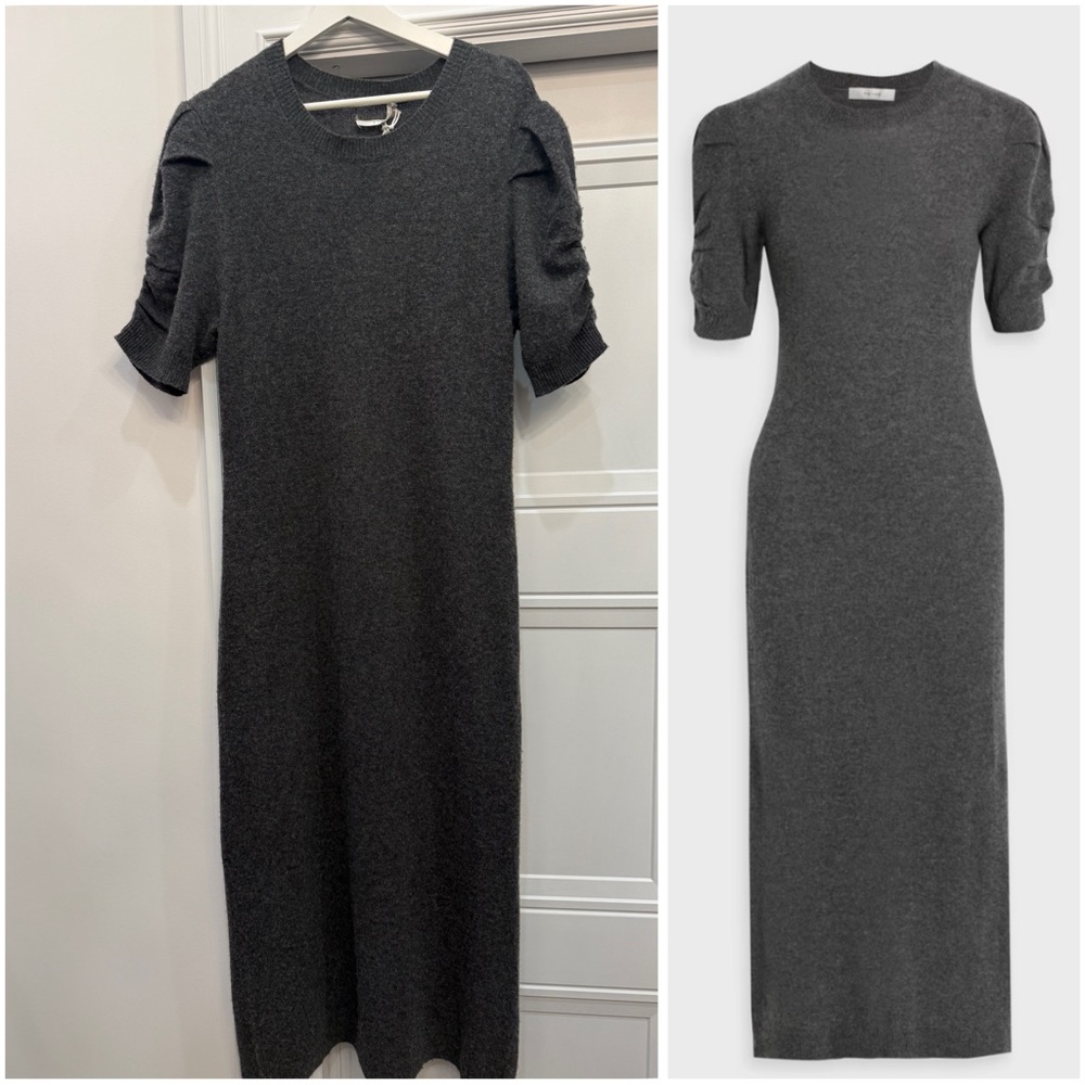 NWT FRAME RUCHED SLEEVE CASHMERE DRESS CHARCOAL GRAY XL RET $595